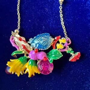 Retired Betsey Johnson Y2K Enamel Koi Fish & Floral Statement Necklace